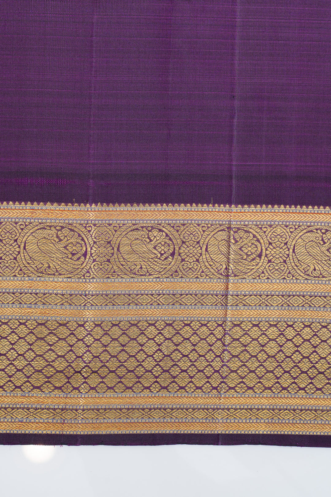 Peach and purple checks pure kanchipuram silk saree
