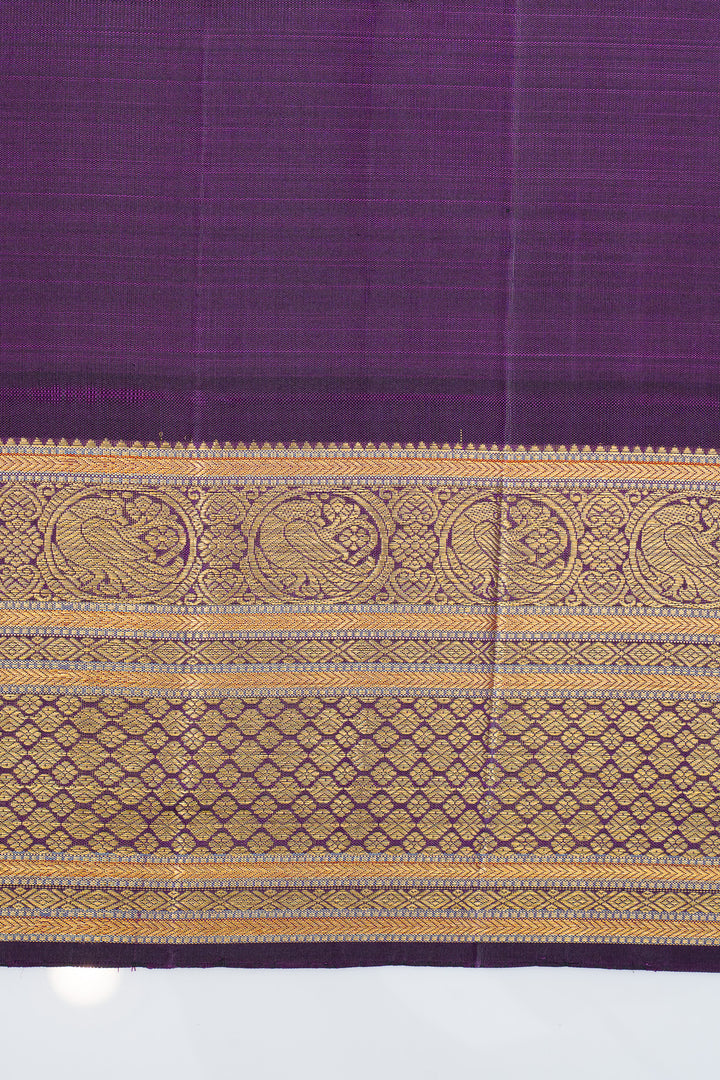 Peach and purple checks pure kanchipuram silk saree