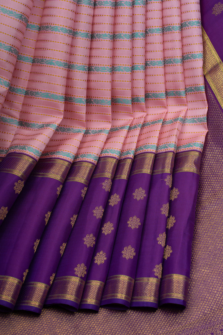 Pastel & purple pink veldhari thread stripes pure kanchipuram Silk saree