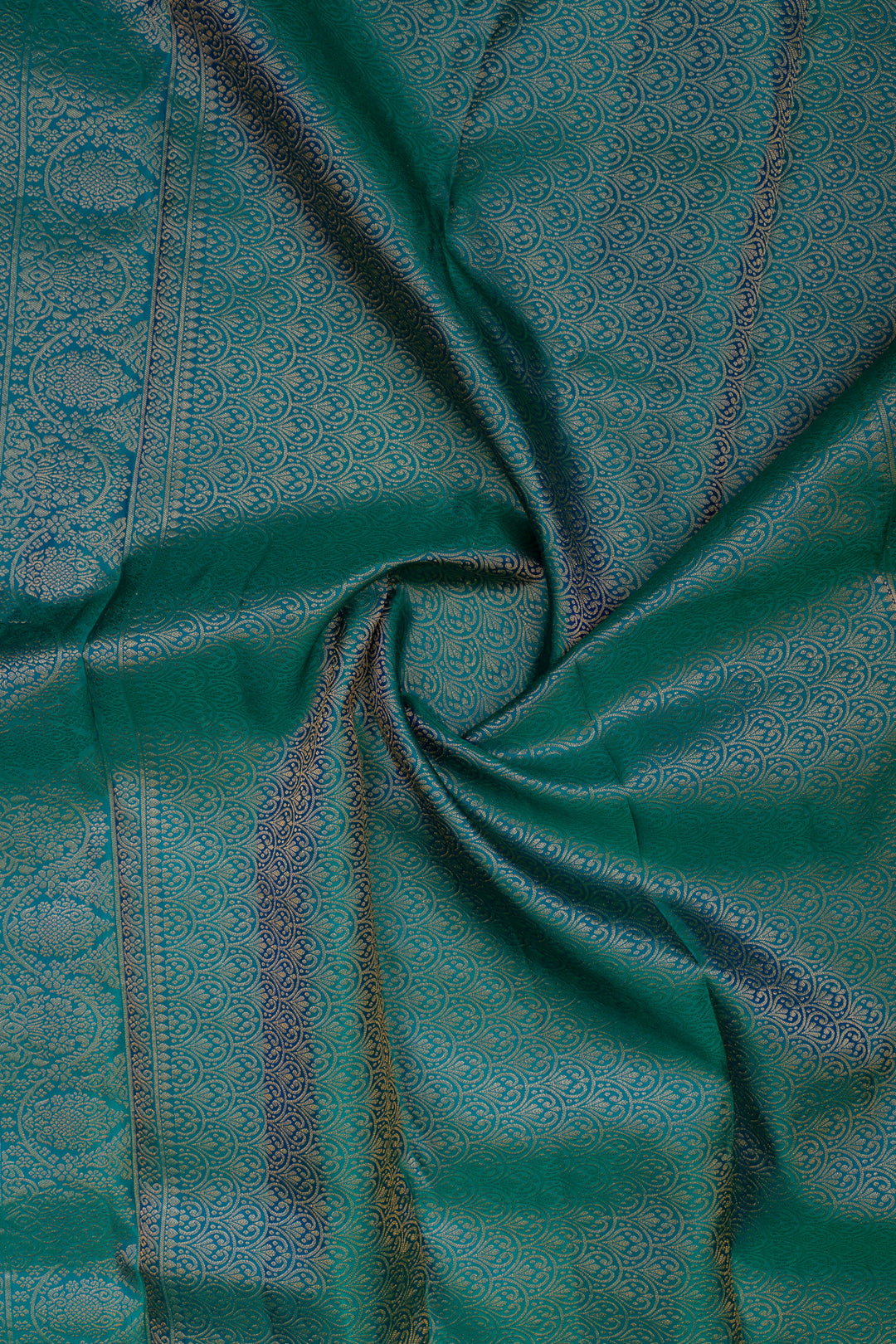 Peacock blue floral brocade pure kanchipuram Silk saree