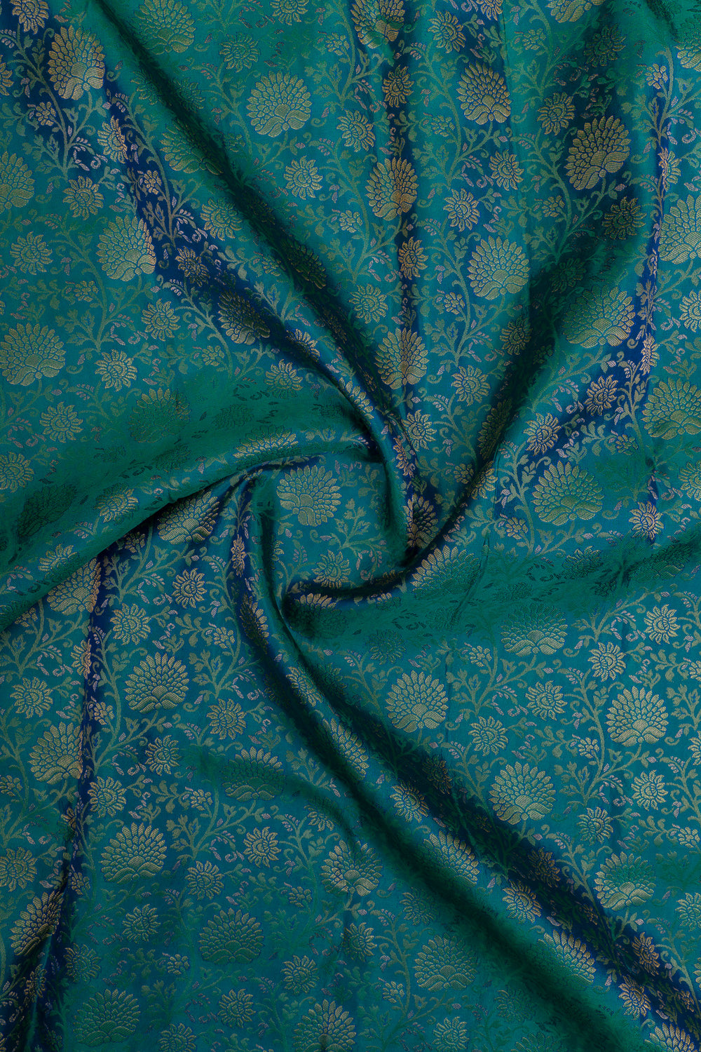 Peacock blue floral brocade pure kanchipuram Silk saree