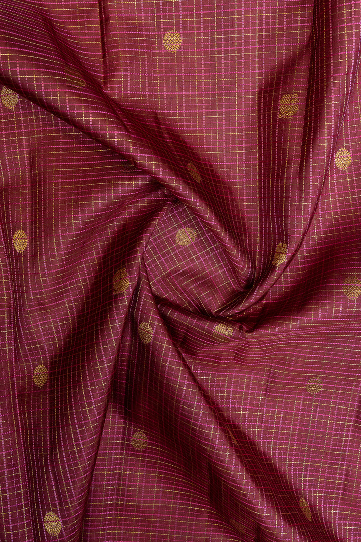 Maroon and pink zari checks pure kanchipuram silk saree
