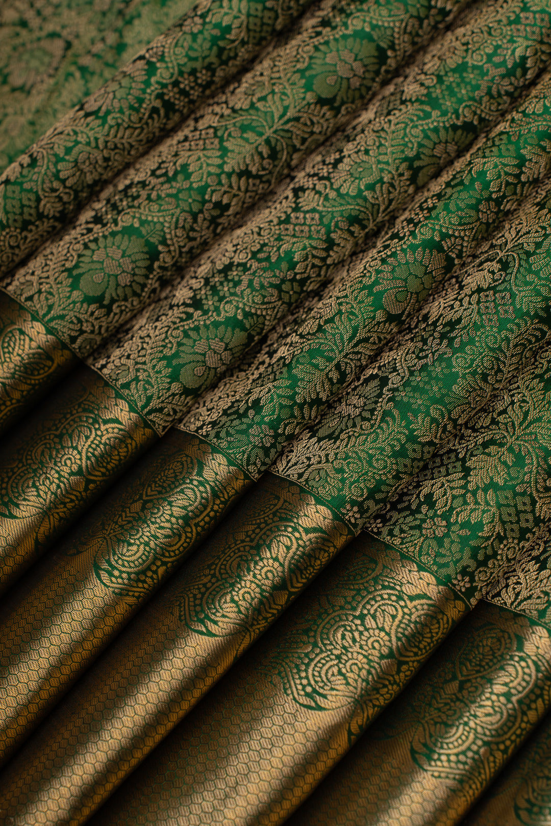 Emerald green floral brocade pure kanchipuram Silk saree