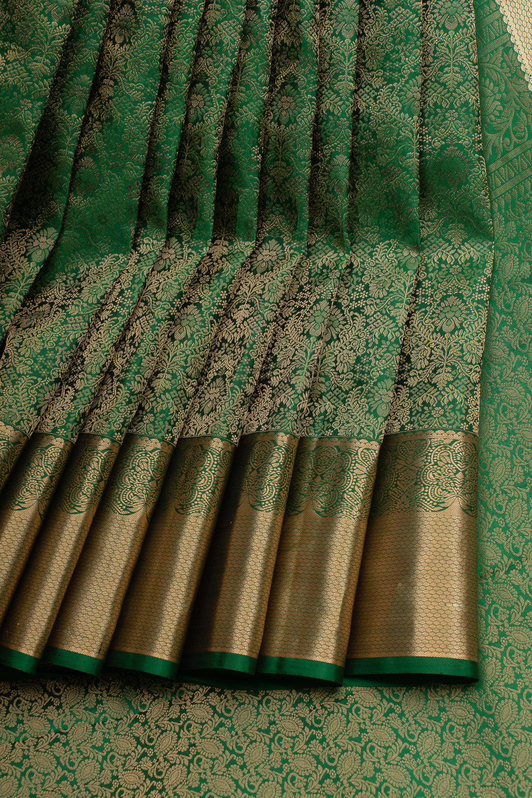 Emerald green floral brocade pure kanchipuram Silk saree