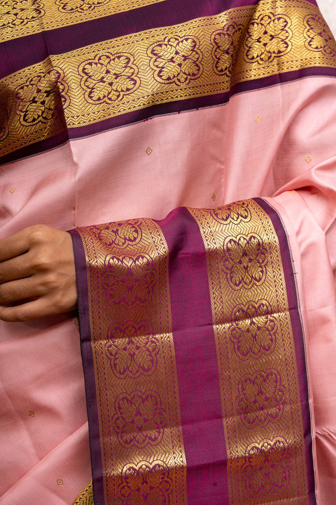 Pink and jamun classic  rettai pettu pure kanchipuram silk saree