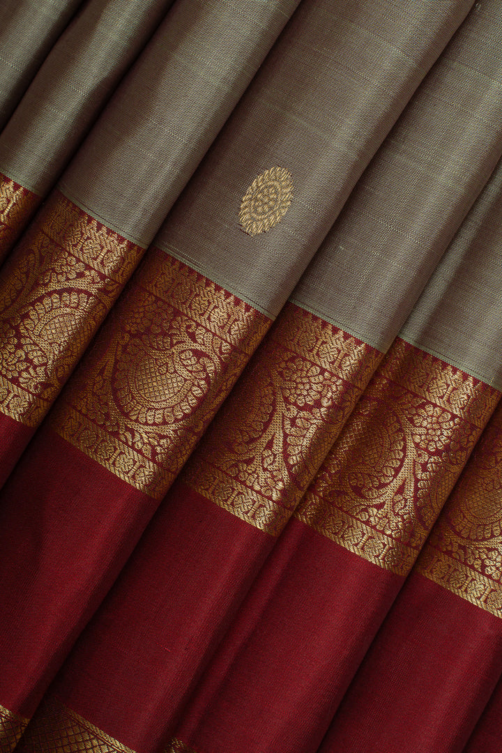 Grey maroon shot color traditional pure kanchipuram silk saree