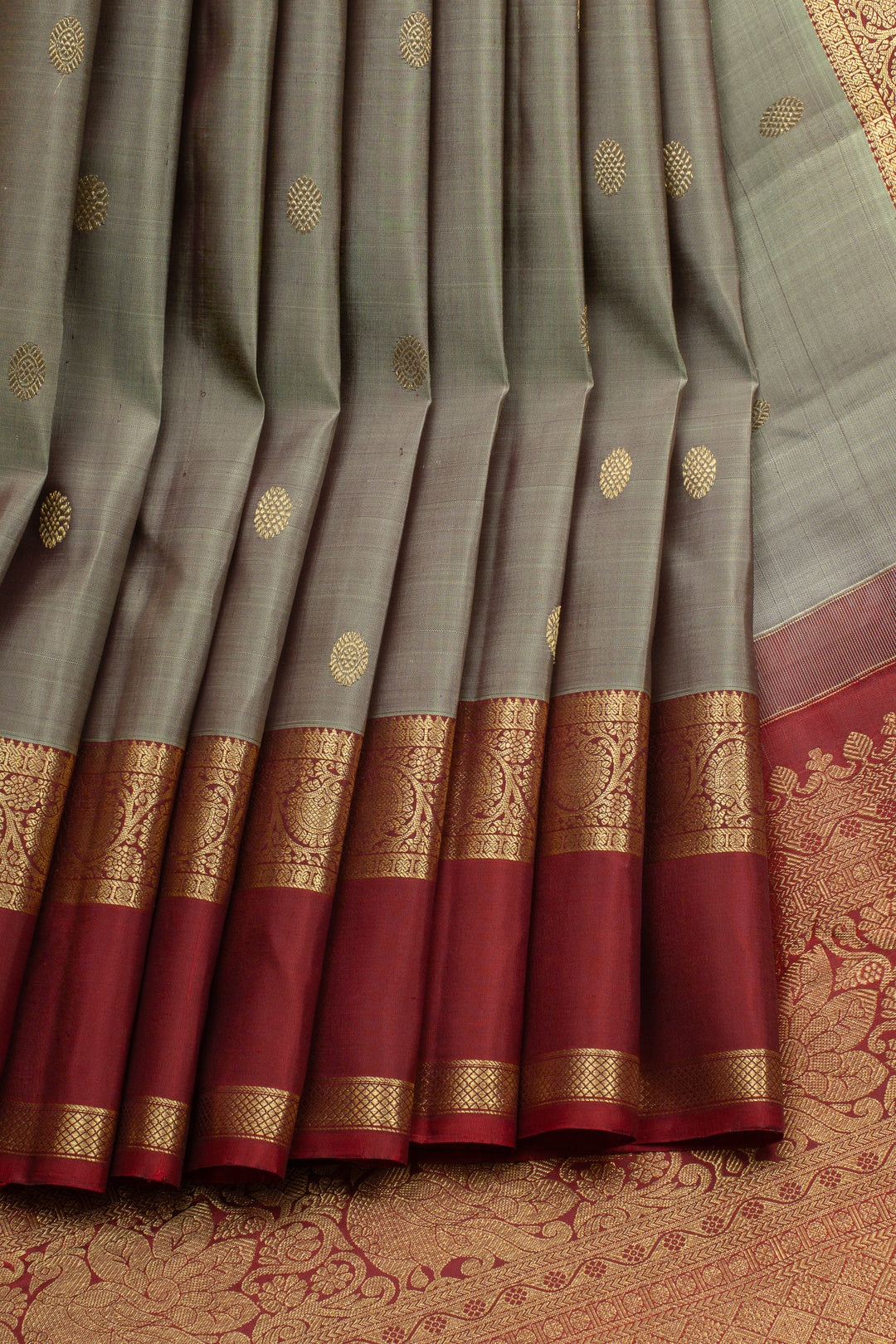 Grey maroon shot color traditional pure kanchipuram silk saree
