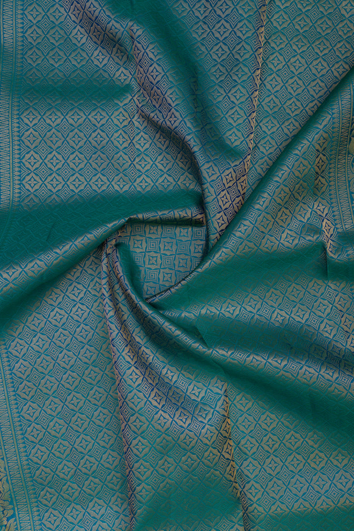 Peacock blue floral brocade pure Kanchipuram silk saree
