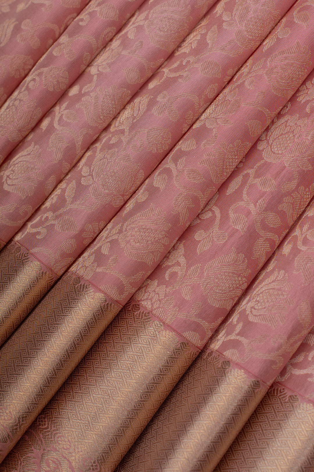 Baby pink floral  brocade pure Kanchipuram silk saree