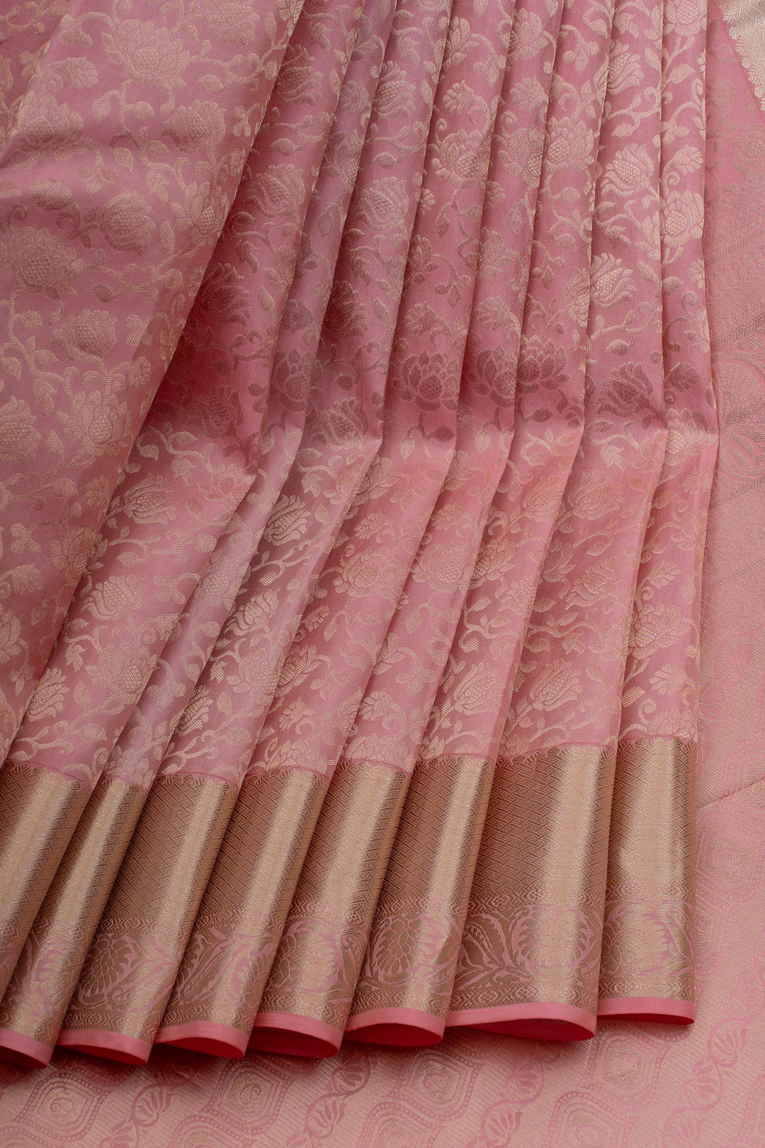 Baby pink floral  brocade pure Kanchipuram silk saree