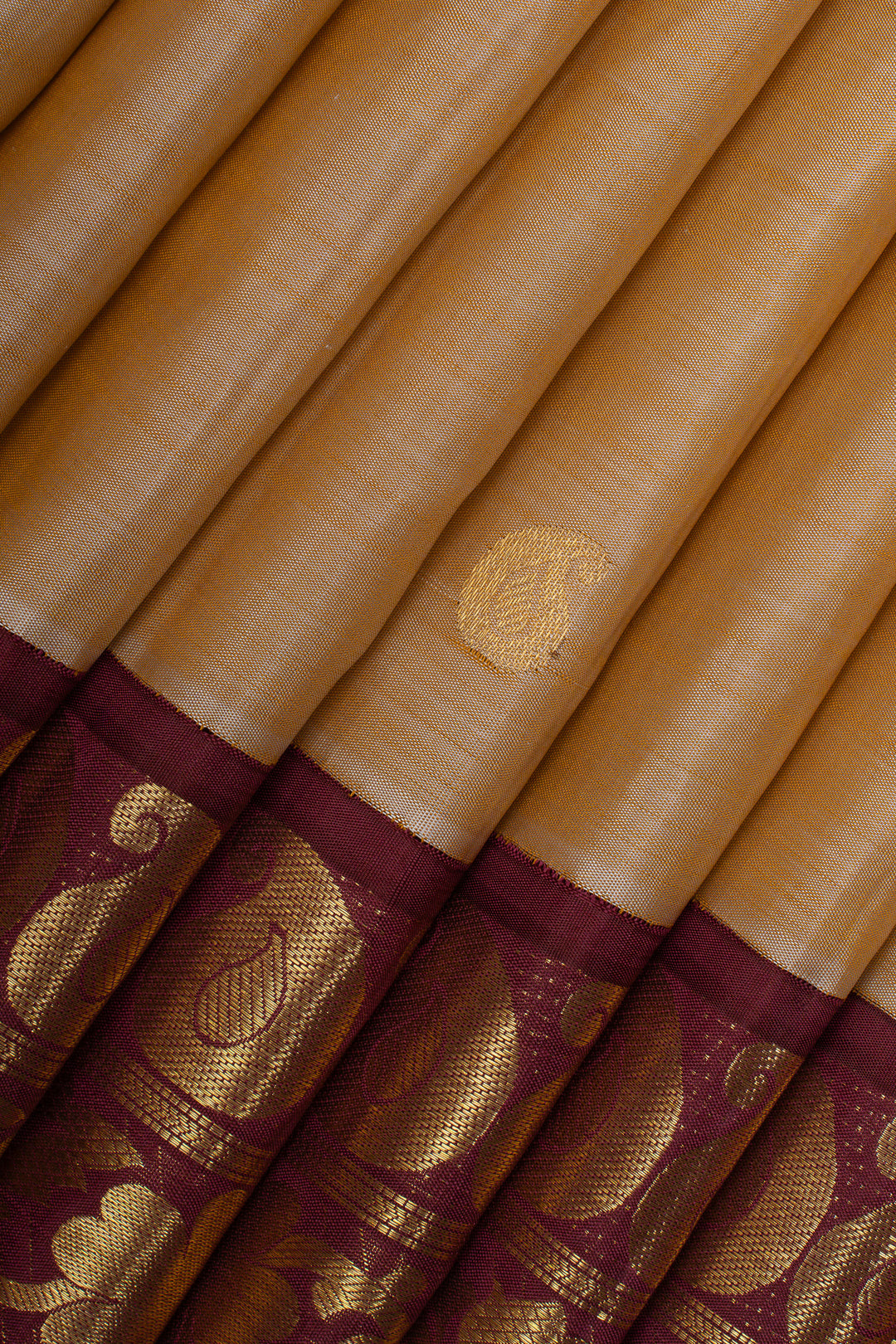 Sandal beige and  maroon traditional pure kanchipuram silk saree