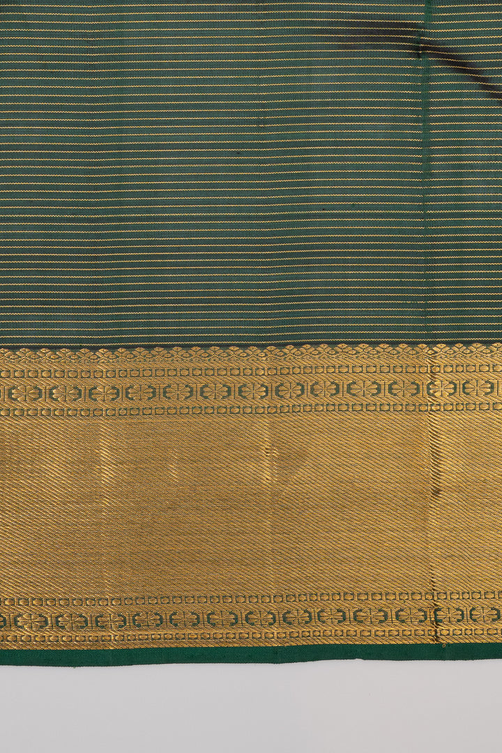 Bottle green zari checks pure kanchipuram silk saree