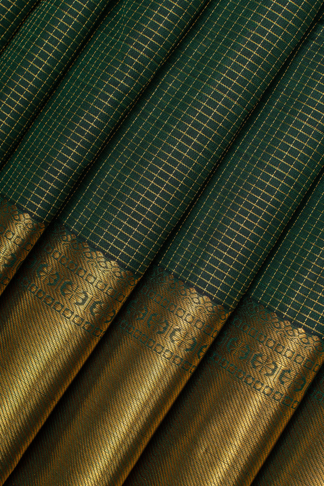 Bottle green zari checks pure kanchipuram silk saree