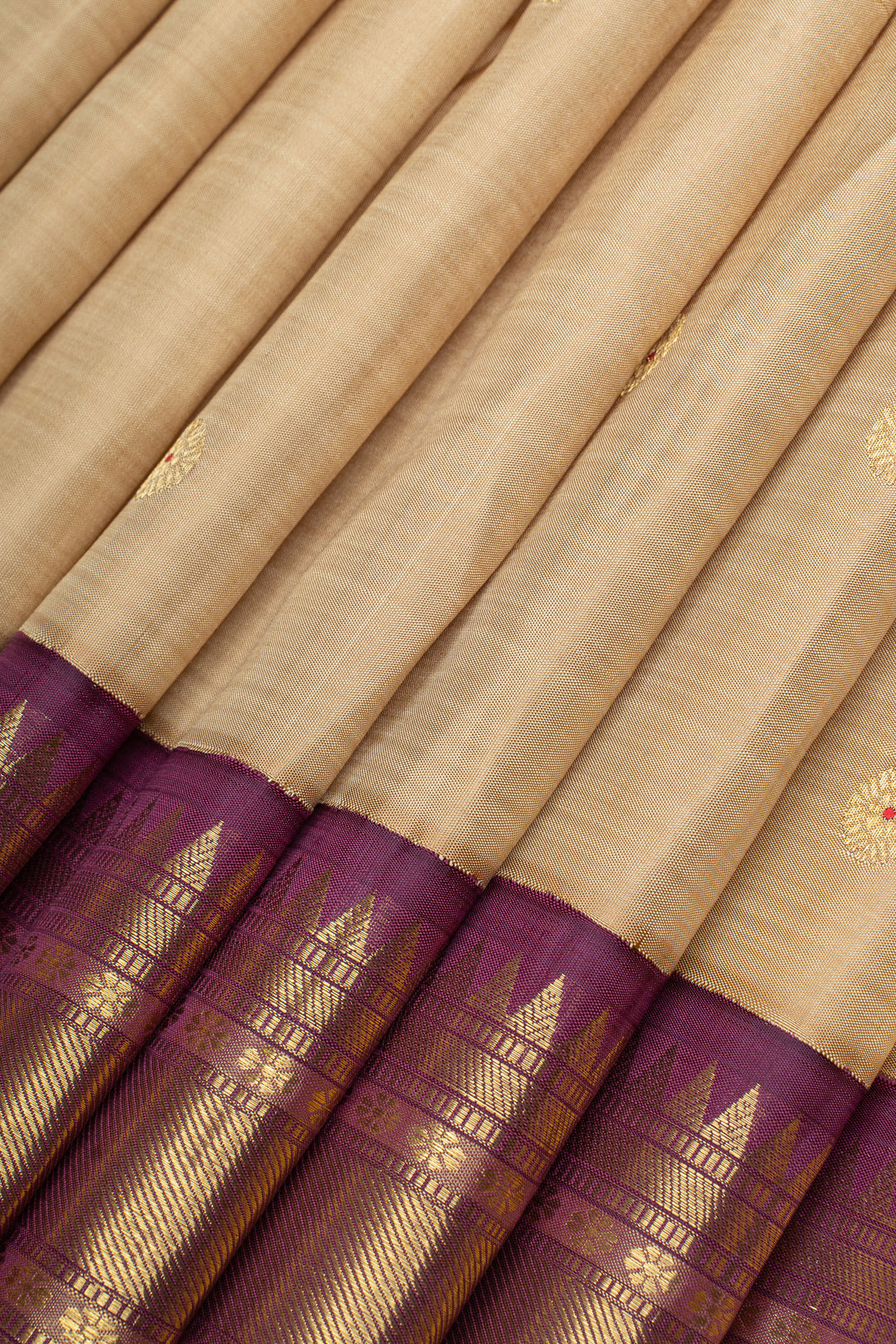 Magnolia cream and maroon pure kanchipuram silk saree