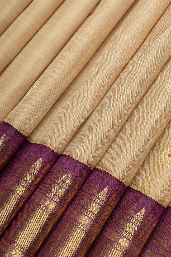 Magnolia cream and maroon pure kanchipuram silk saree