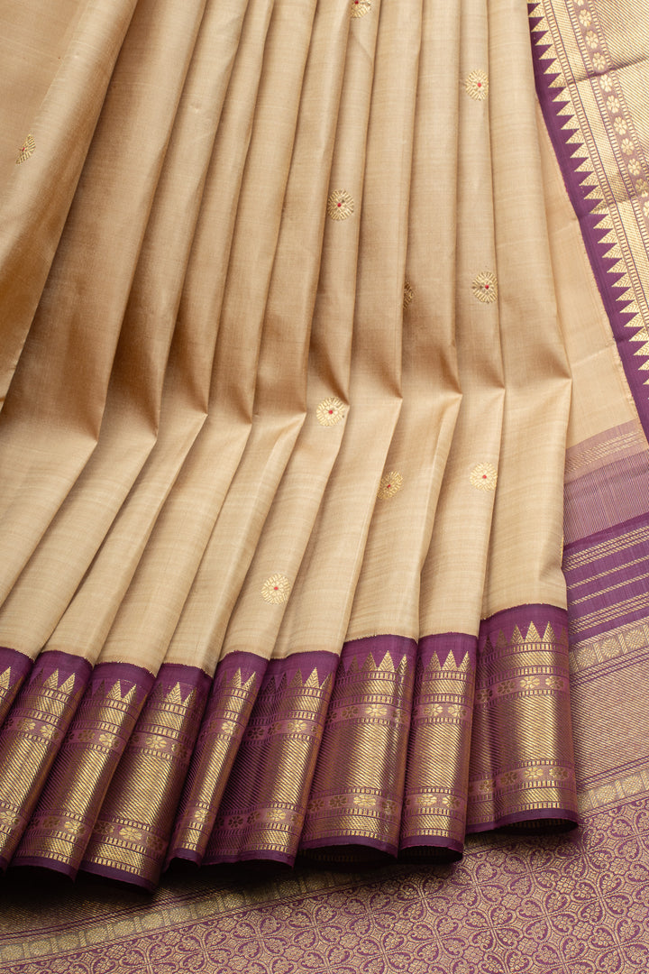 Magnolia cream and maroon pure kanchipuram silk saree
