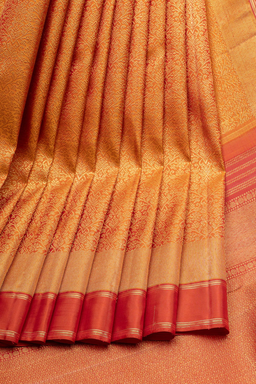 Golden orange and red brocade pure kanchipuram silk saree