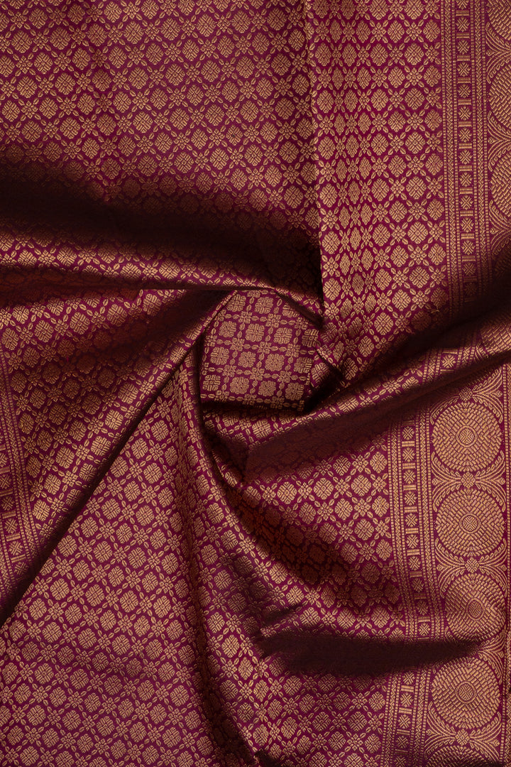 Purple zari checks pure kanchipuram silk saree