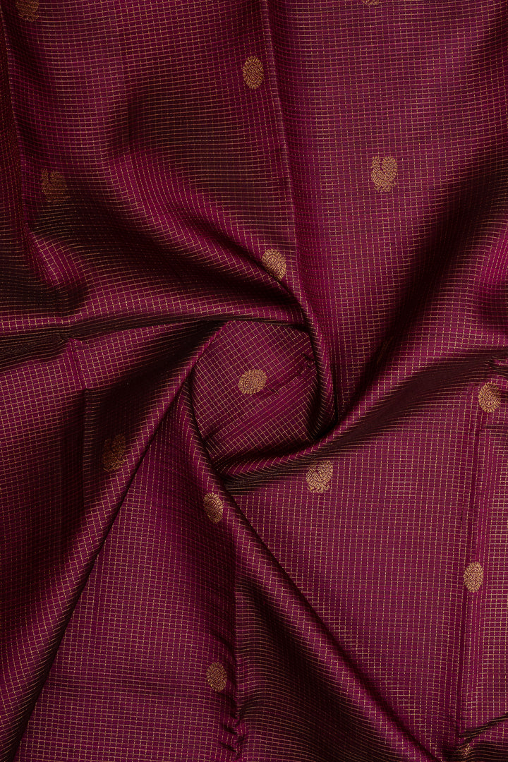 Purple zari checks pure kanchipuram silk saree