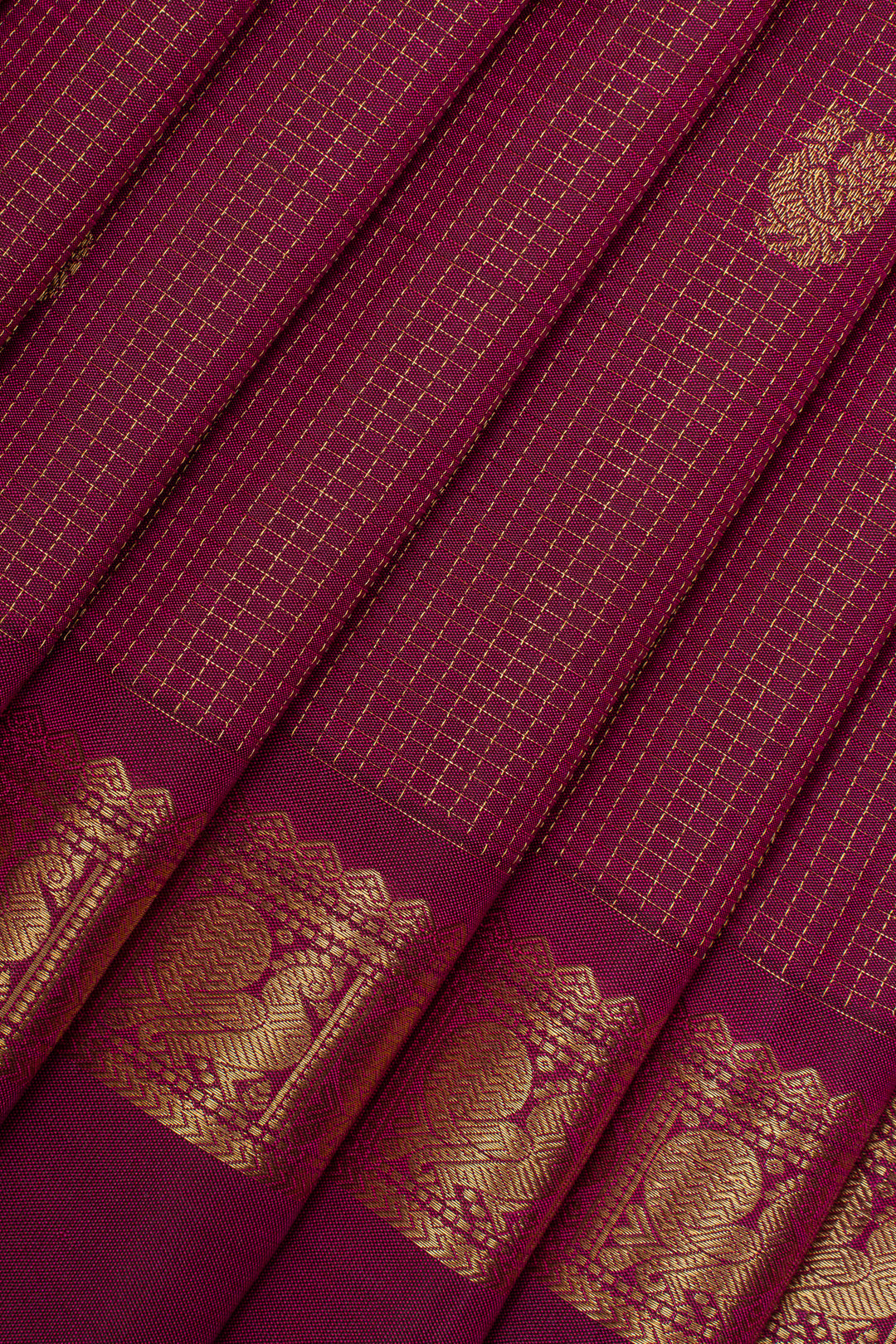 Purple zari checks pure kanchipuram silk saree