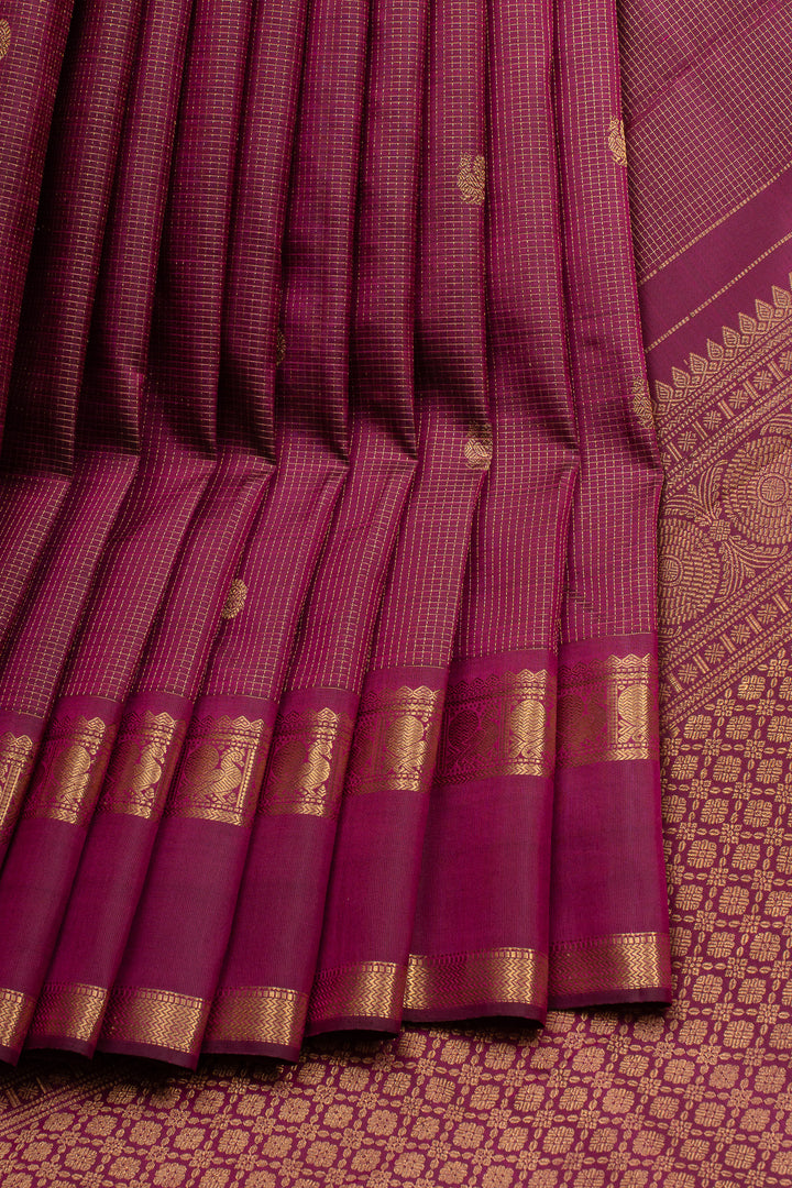 Purple zari checks pure kanchipuram silk saree