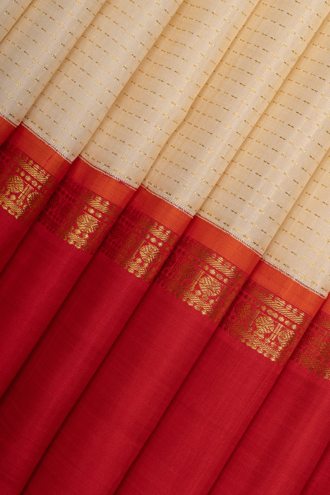 Off white and red plus butta veldhari pure kanchipuram silk saree