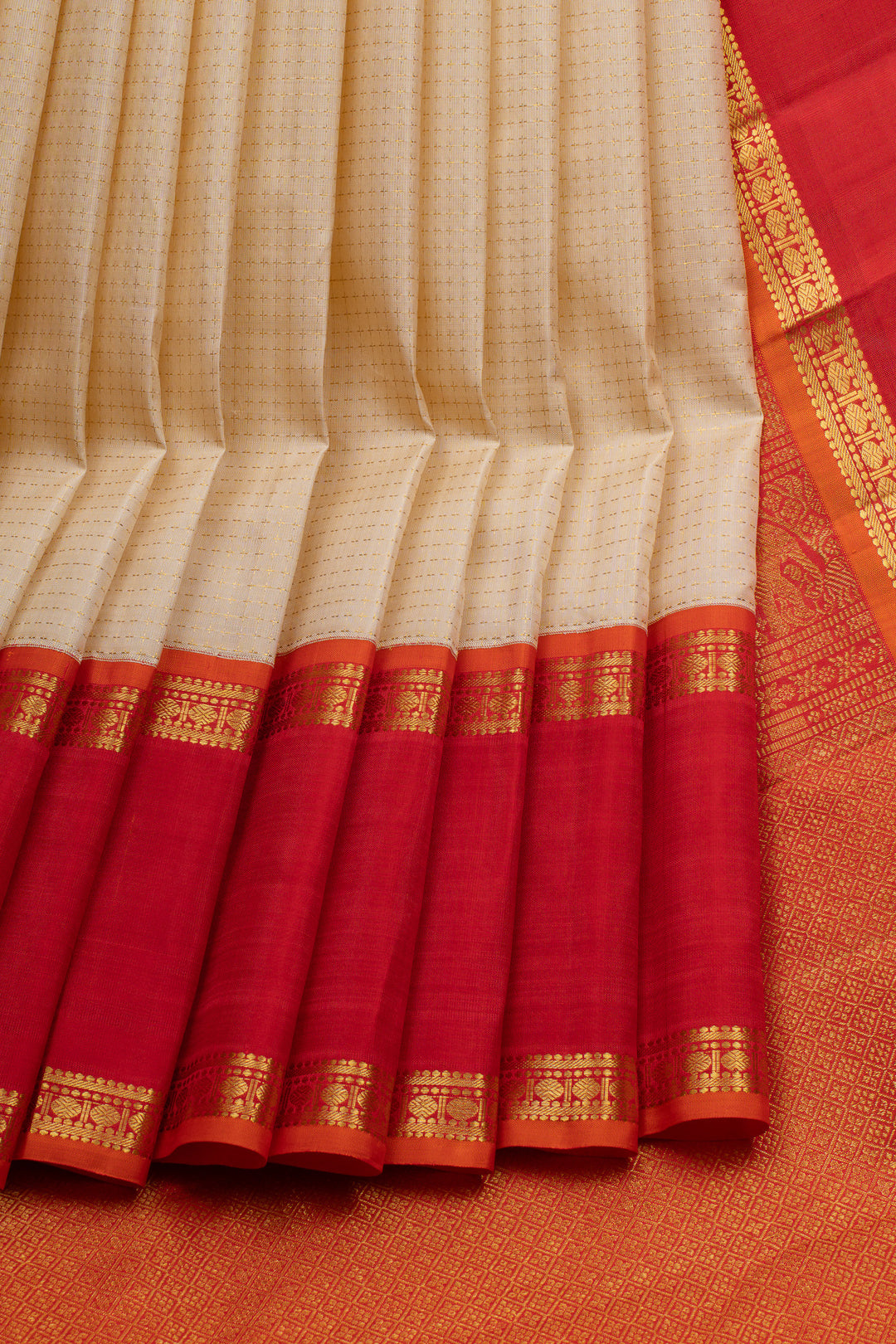 Off white and red plus butta veldhari pure kanchipuram silk saree