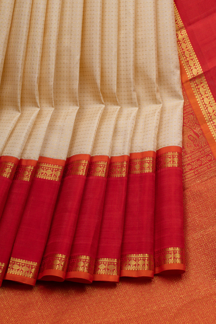 Off white and red plus butta veldhari pure kanchipuram silk saree