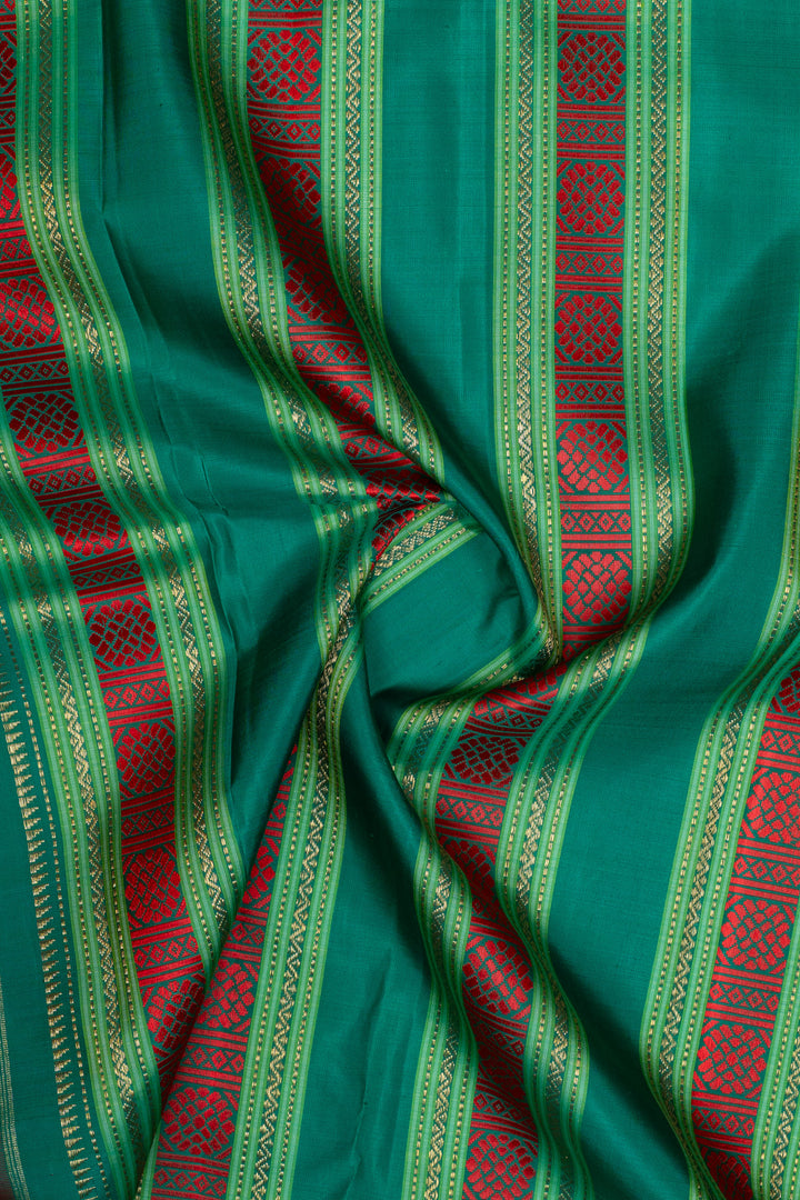 Red and green traditional pure kanchipuram silk saree