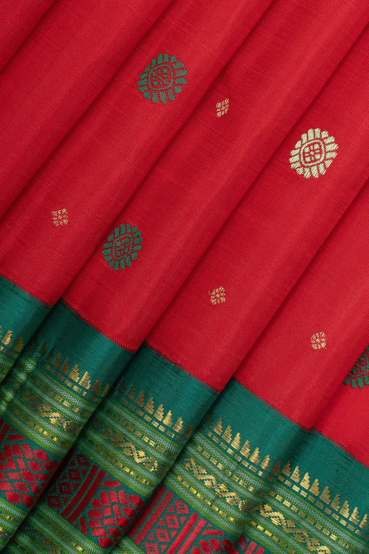 Red and green traditional pure kanchipuram silk saree