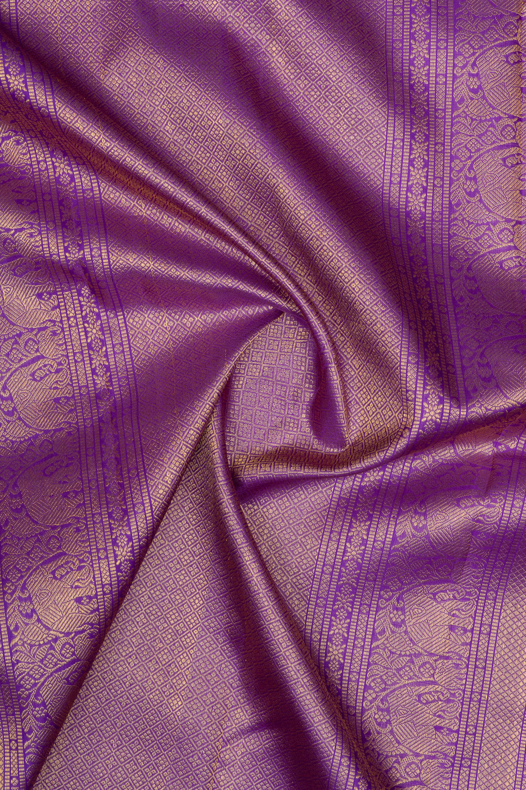 Lotus pink and purple plus veldhari checks pure kanchipuram silk saree