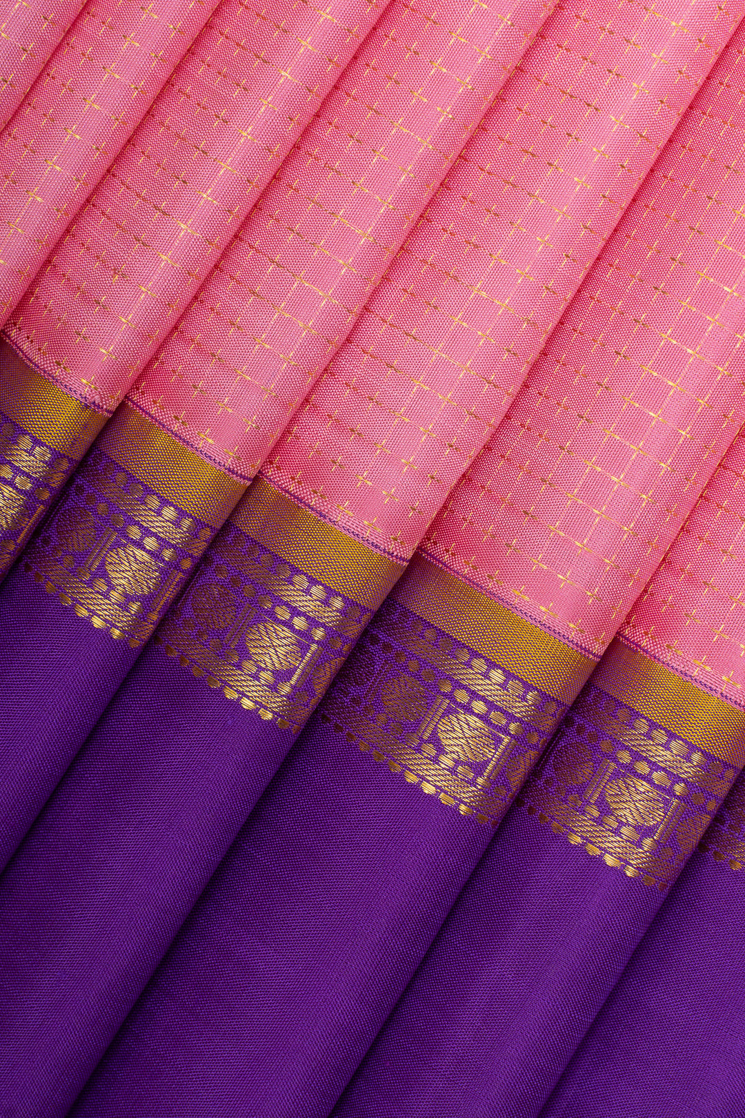 Lotus pink and purple plus veldhari checks pure kanchipuram silk saree