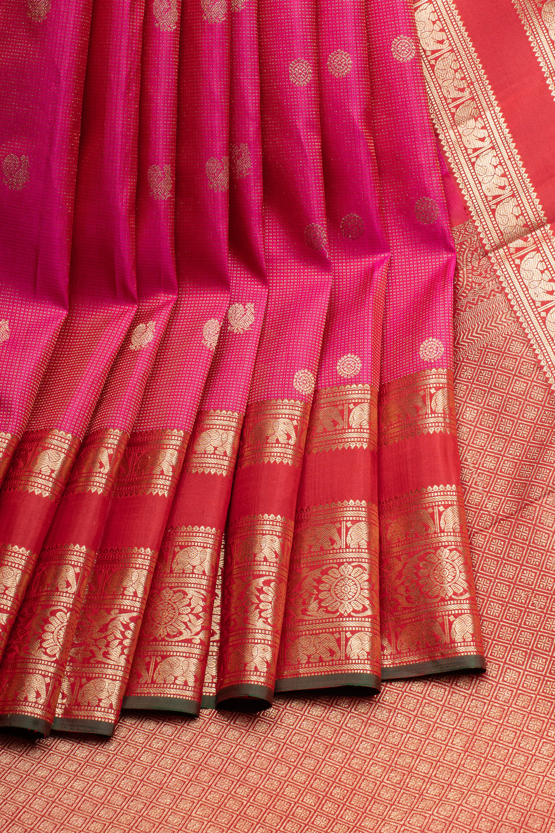 Rani pink zari checks pure kanchipuram silk saree