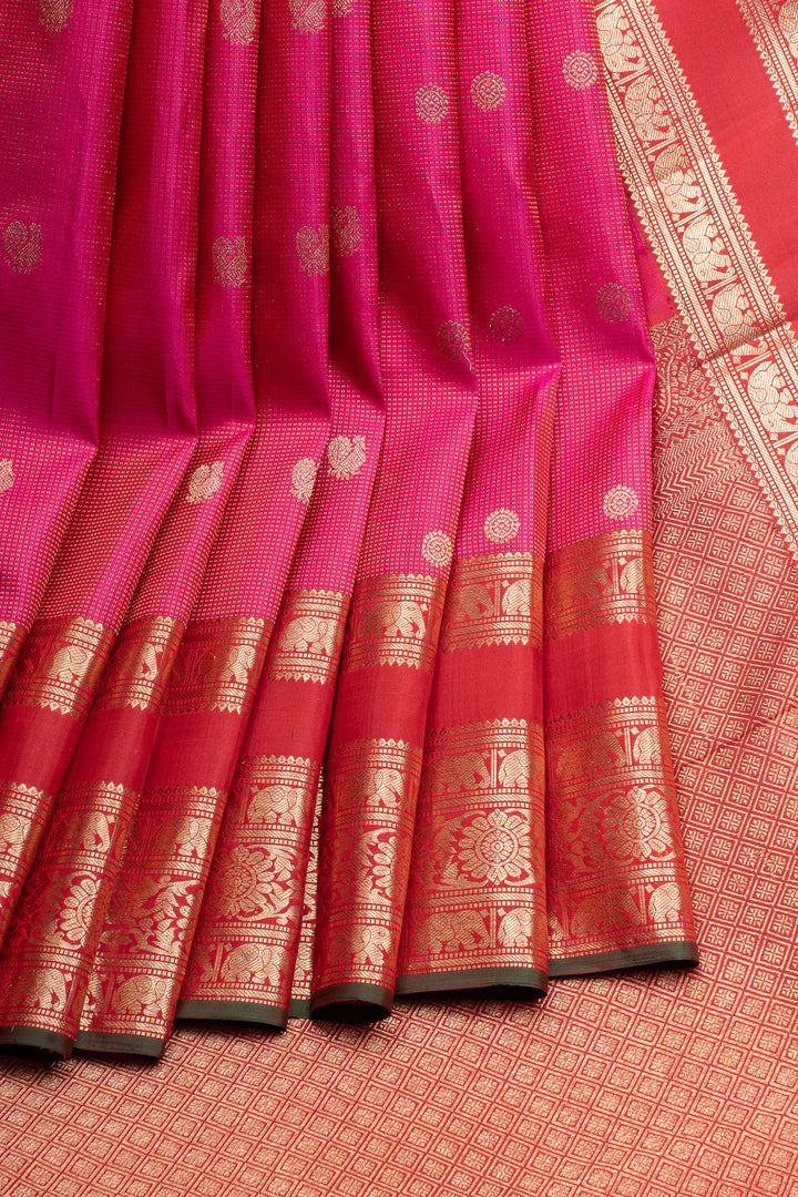 Rani pink zari checks pure kanchipuram silk saree