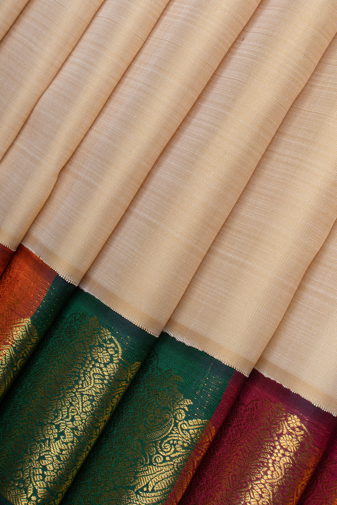 Cream multi borders  pure kanchipuram silk saree