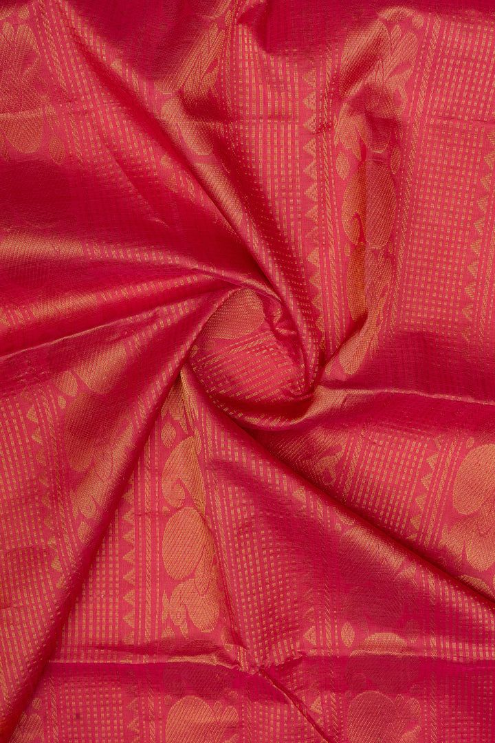 Peach orange stripes pure silk cotton saree