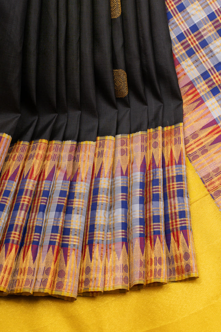 Black threadwork pure kanchipuram silk saree