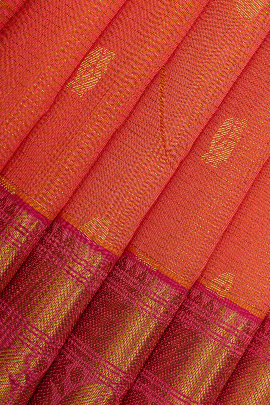 Peach orange stripes pure silk cotton saree