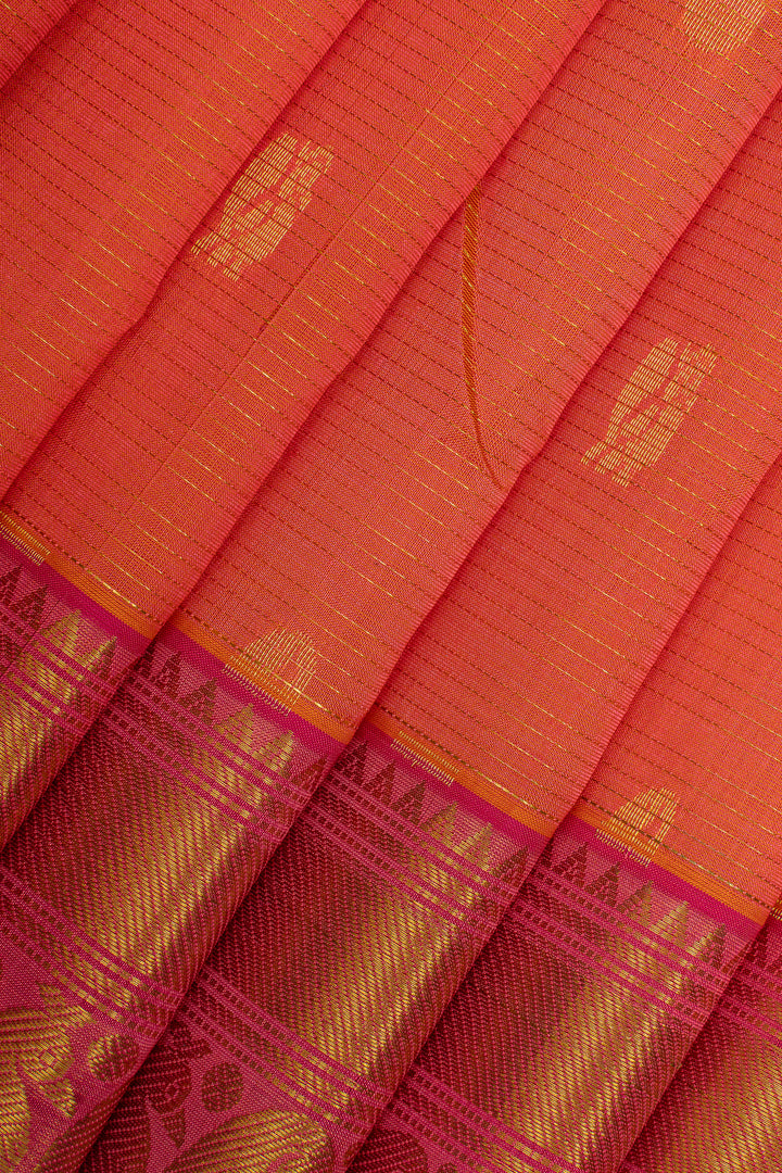 Peach orange stripes pure silk cotton saree