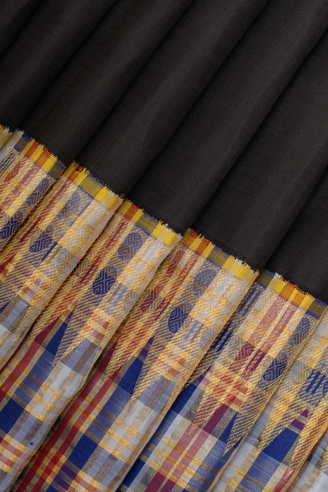 Black vintage multi checks border  pure kanchipuram silk saree