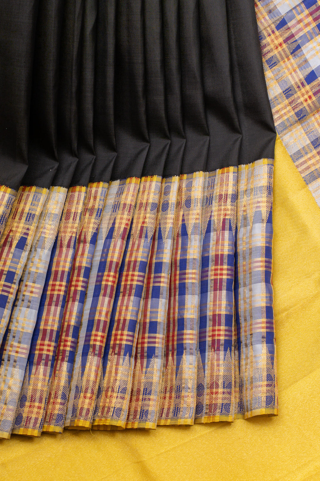 Black vintage multi checks border  pure kanchipuram silk saree