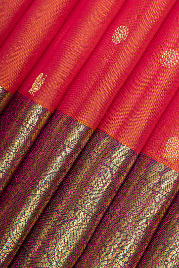 Peach orange traditional pure kanchipuram silk saree