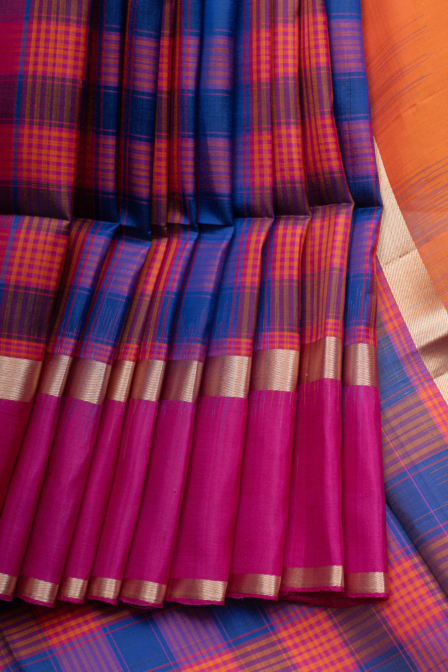 Palum pazhamum multi checks Ganga Jamuna pure soft silk saree – Clio Silks