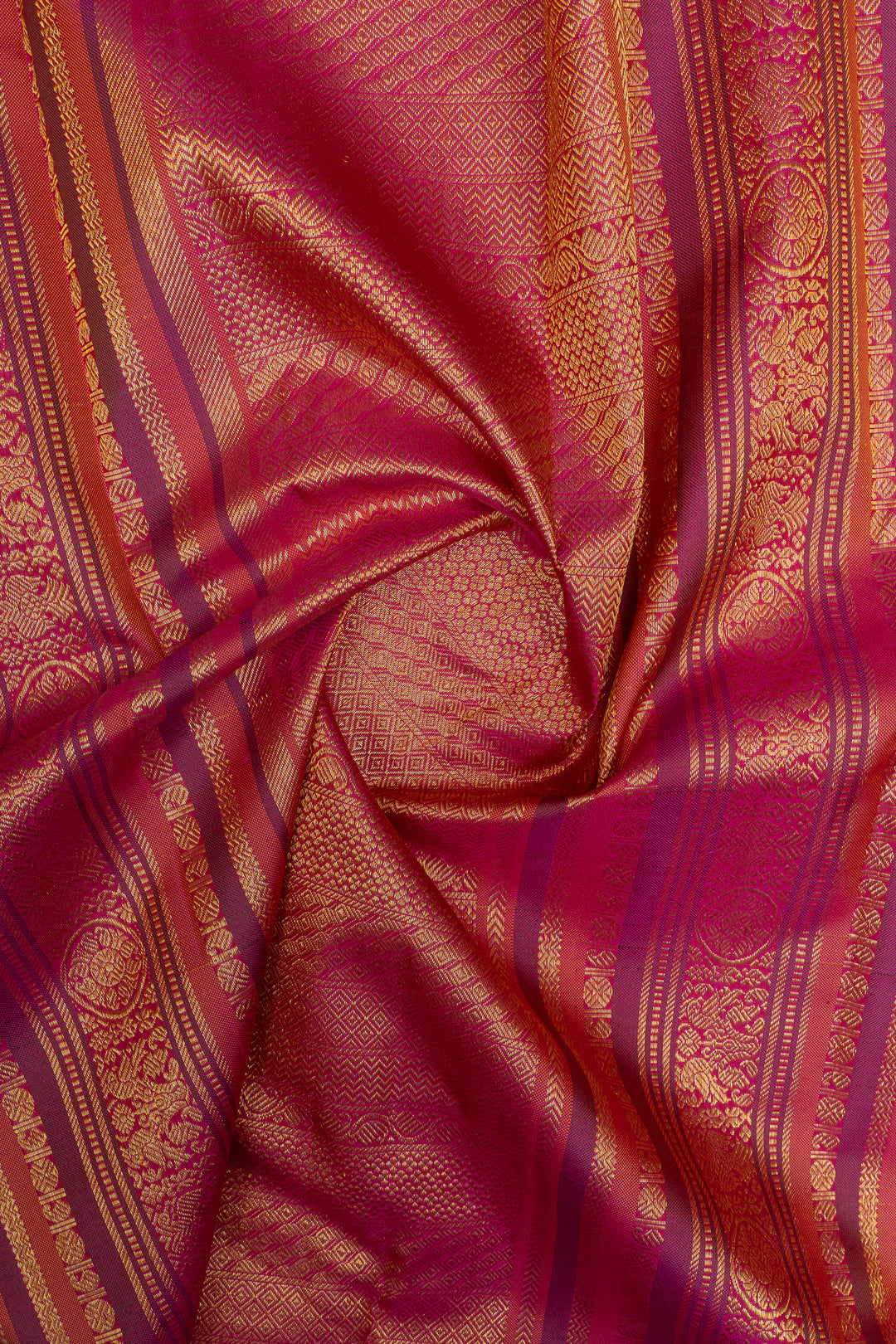 Peacock blue and pink pure kanchipuram silk saree