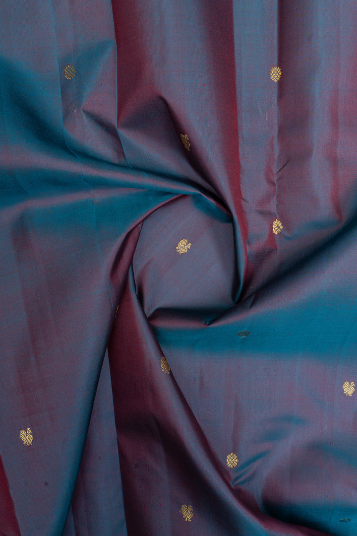 Peacock blue and pink pure kanchipuram silk saree