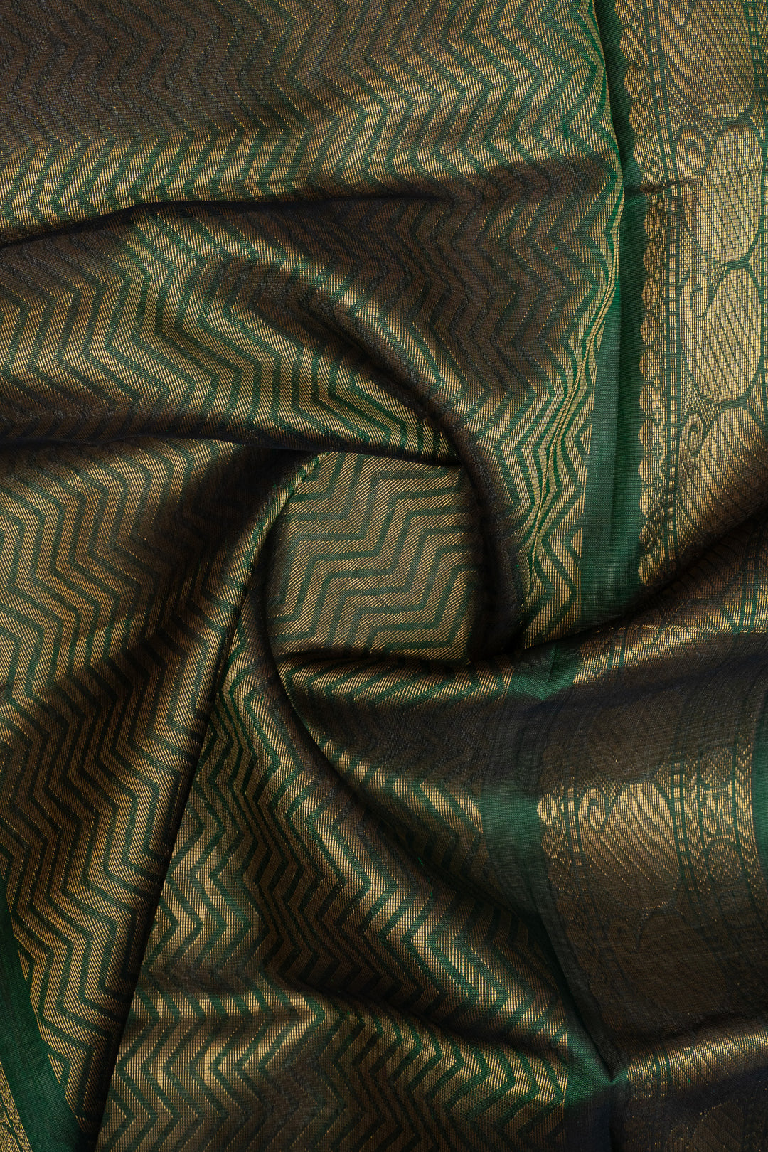 Beige and green pure silk cotton saree