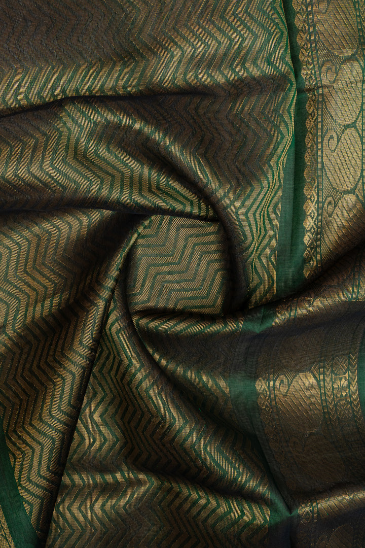Beige and green pure silk cotton saree