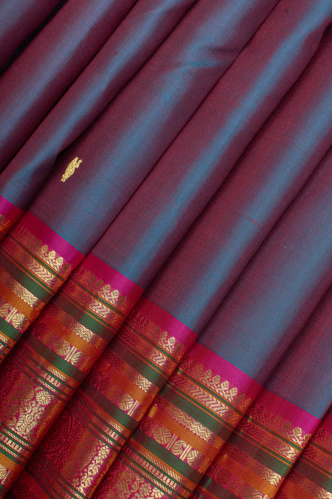 Peacock blue and pink pure kanchipuram silk saree
