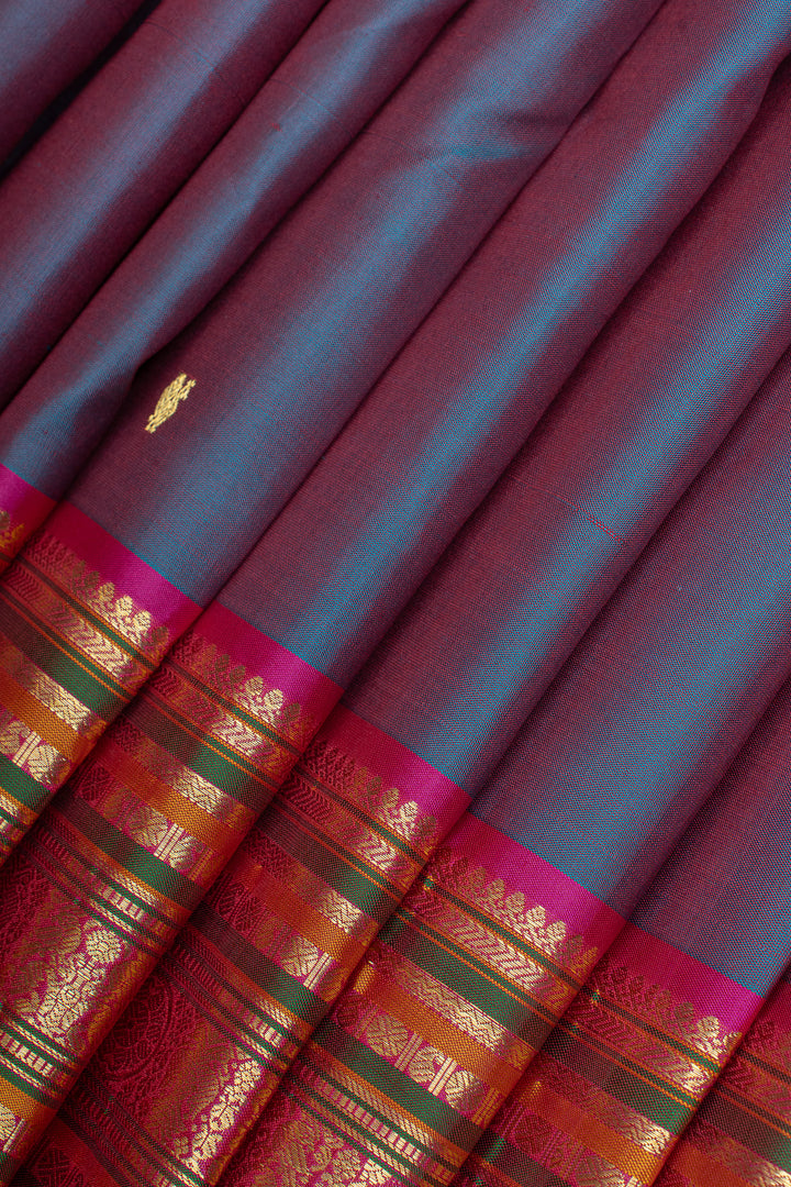 Peacock blue and pink pure kanchipuram silk saree