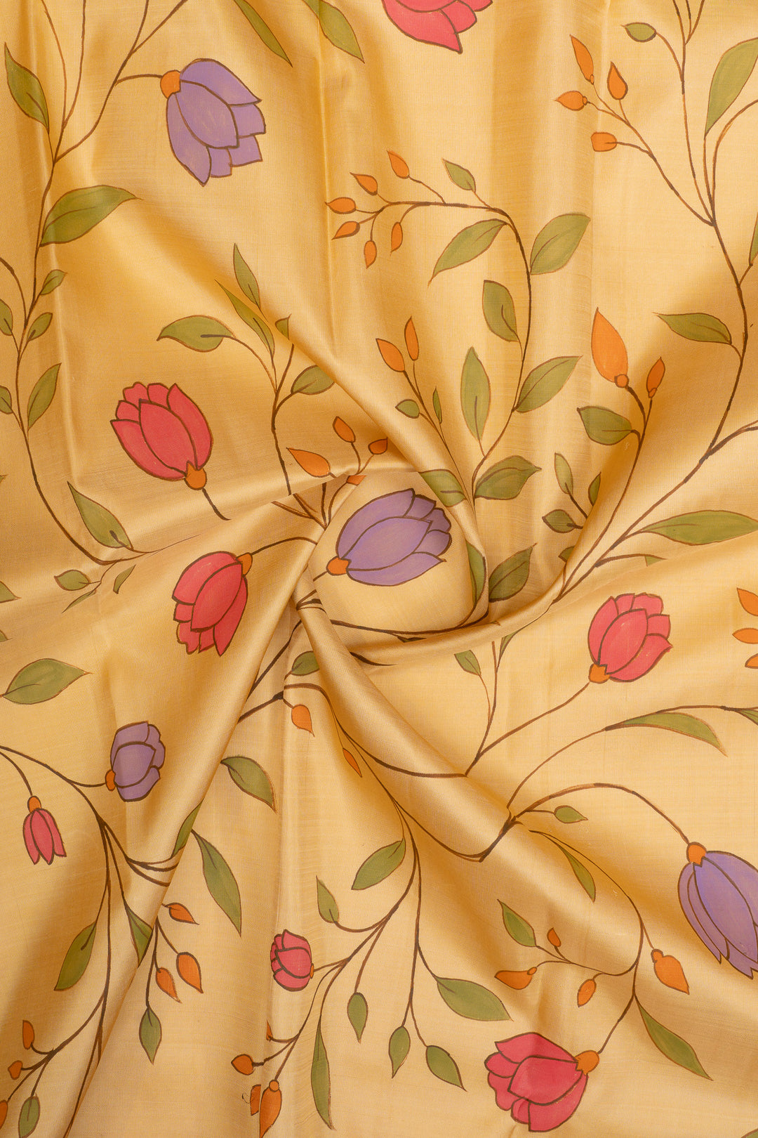 Cream Handpainted Ganga Jamuna pure Kanchipuram silk saree
